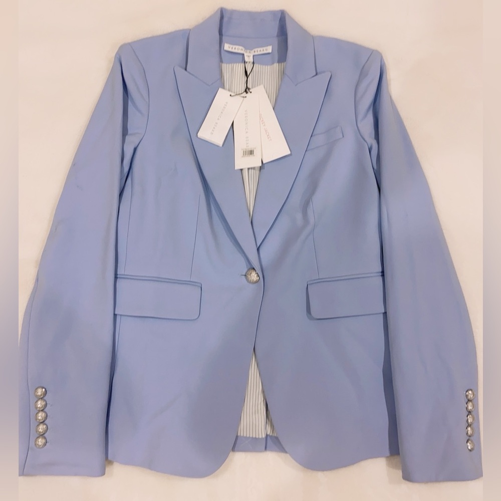 Veronica Beard Sky Blue One-Button Tailored Blazer